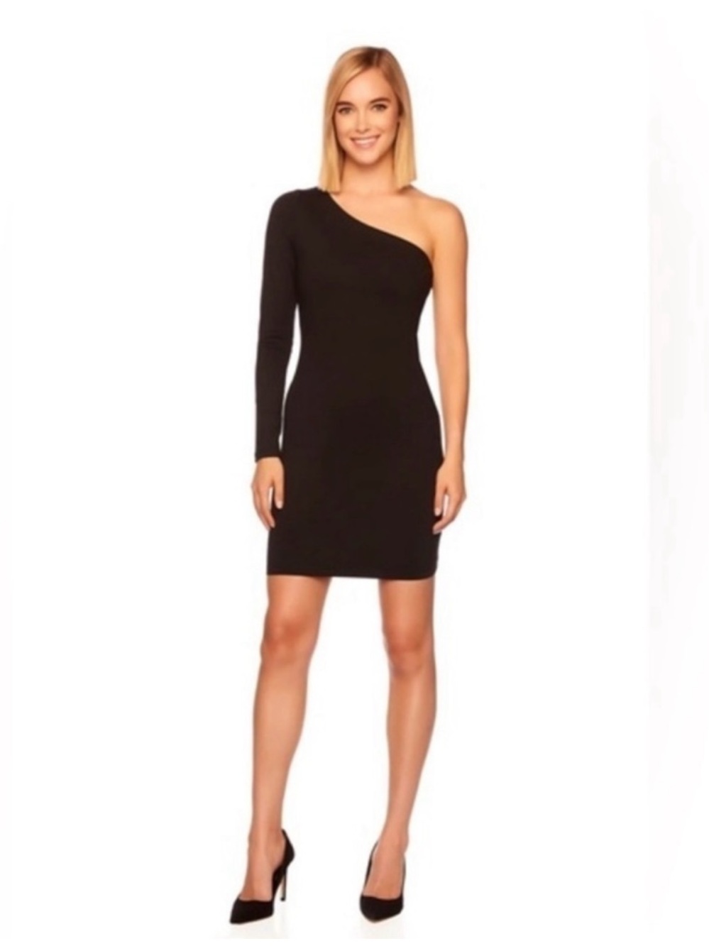 Susana Monaco Black One-Shoulder Long-Sleeve Bodycon Dress